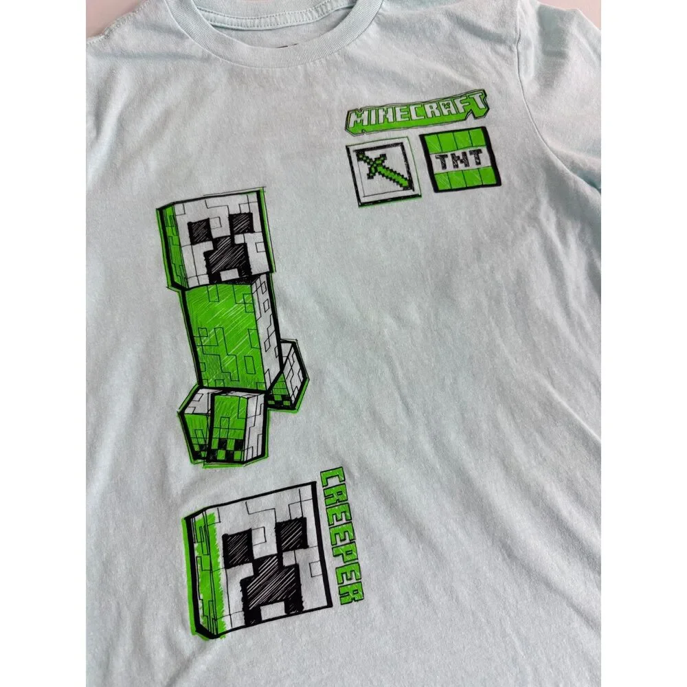 Mojang Studios Boys Blue Green Minecraft Creeper TNT Short Sleeve T Shirt Size M
